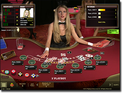 Live dealer playboy bunny blackjack by Microgaming