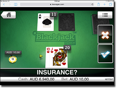 Play Blackjack touch on iPad