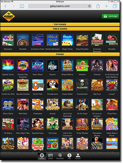 G'Day Casino - Tablet casino for Australians